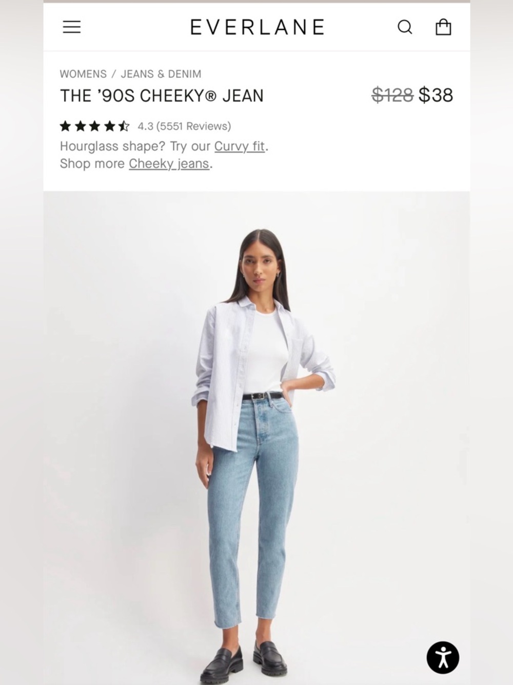 Everlane Original Cheeky Jeans – Vintage Wash, High-Rise Classic